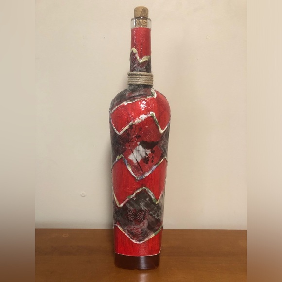 Handmade Glass Decorative Painted Red & Floral Patterned Patterned Vase - Picture 8 of 16